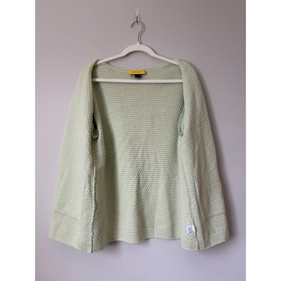 St. John Wool Knit Bell-Sleeve Open-Front Pockets Cardigan Sweater Pastel Green - Picture 8 of 14